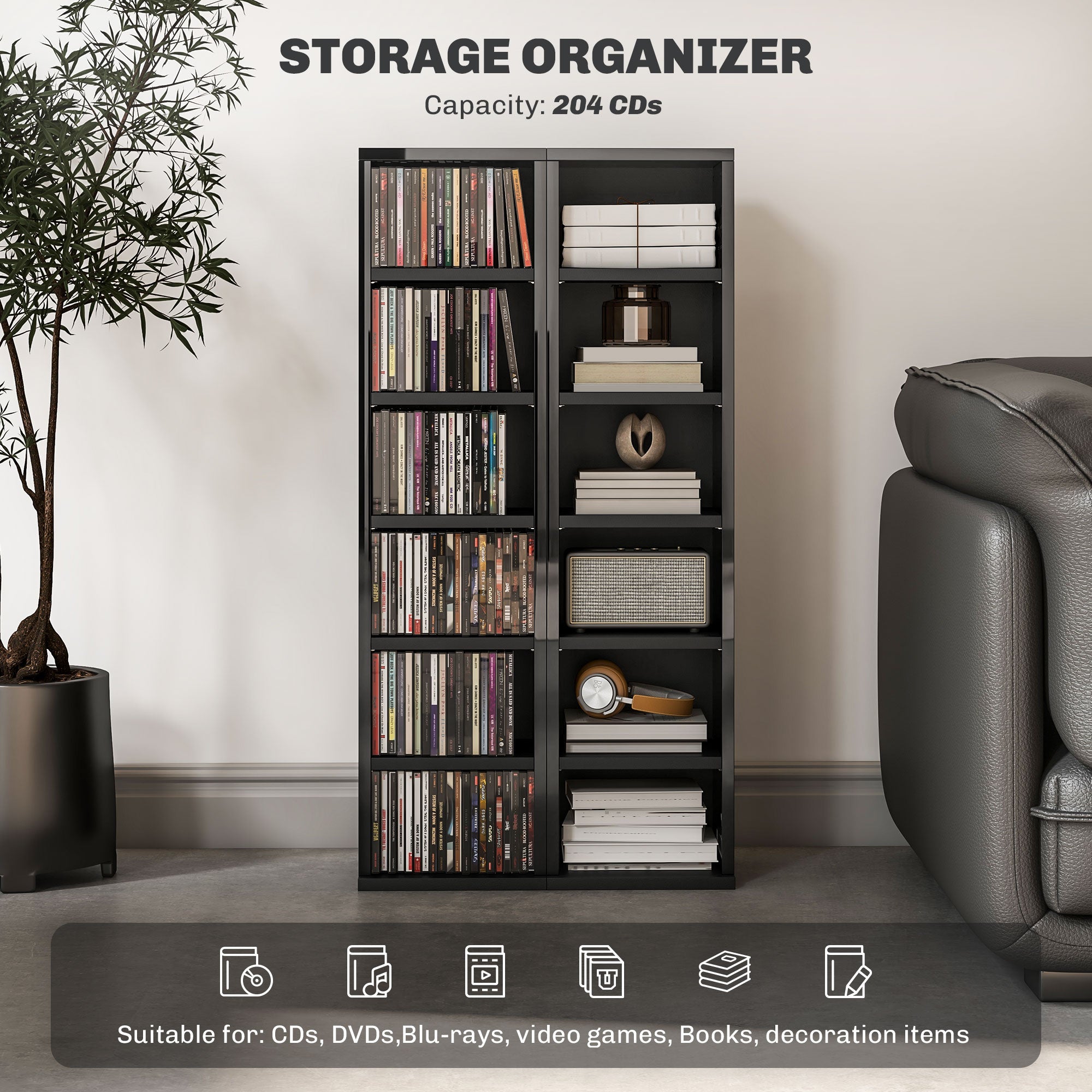 HOMCOM Set of Two 102 CD Storage Units - High Gloss Black 