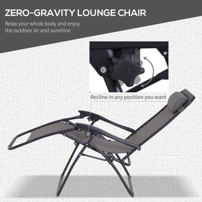 Outsunny 3pcs Folding Zero Gravity Chairs Sun Lounger Table Set w/ Cup Holders Reclining Garden Yard Pool, Dark Grey 