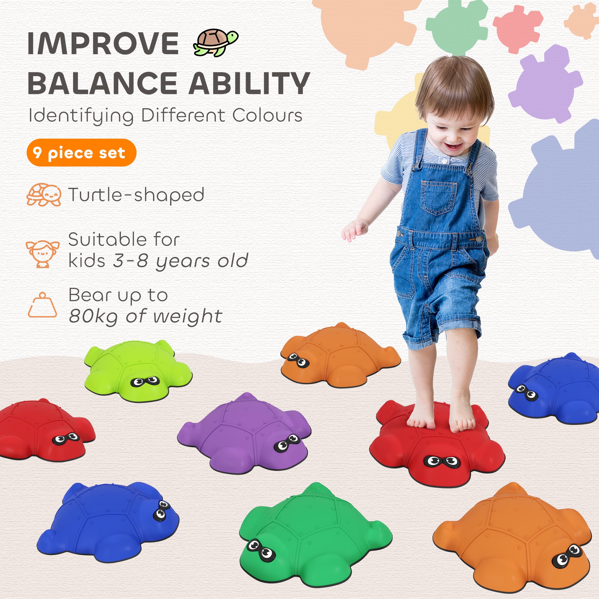 AIYAPLAY 9 PCS Balance Stepping Stones with Non-slip Edge, Indoor Outdoor Obstacle Courses for Kids Ages 3-8 Years, Multicoloured 