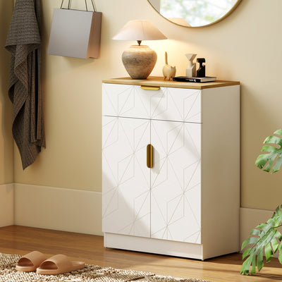 HOMCOM Sideboard Storage Cabinet, Modern Storage Cupboard with Drawer and Adjustable Shelf for Living Room, Kitchen, Dining Room, Entryway, White 