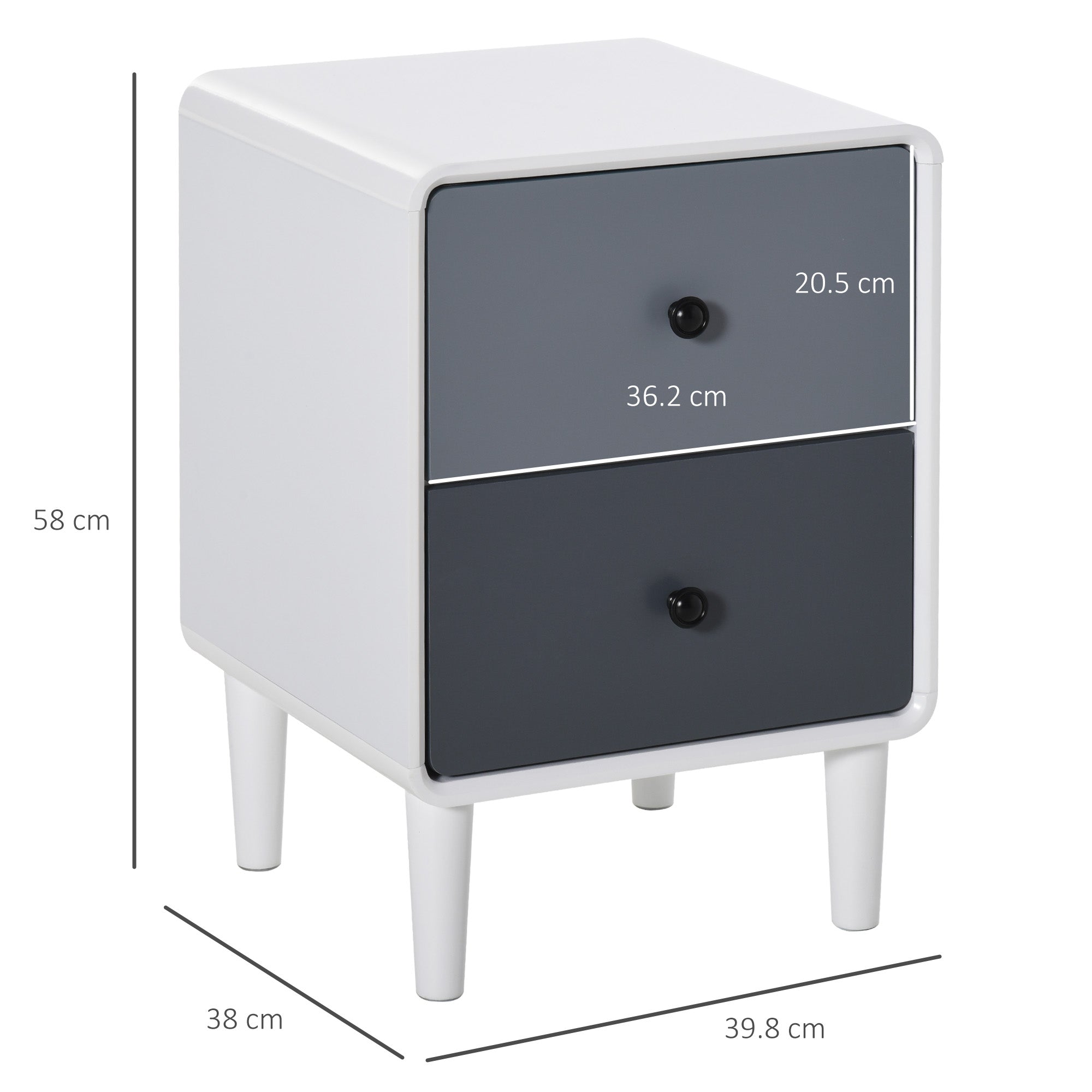 HOMCOM Modern Side Cabinet Nightstand Home Organizer with 2 Storage Drawer Unit for Bedroom, Living Room 