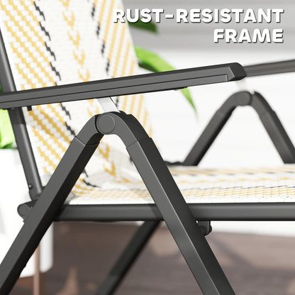 Outsunny Outdoor Rattan Folding Chair with 5-Position Adjustable Backrest, Wicker Garden Dining Chair with Wide Armrest, Set of 2 for Patio, Terrace, Balcony, Orange 