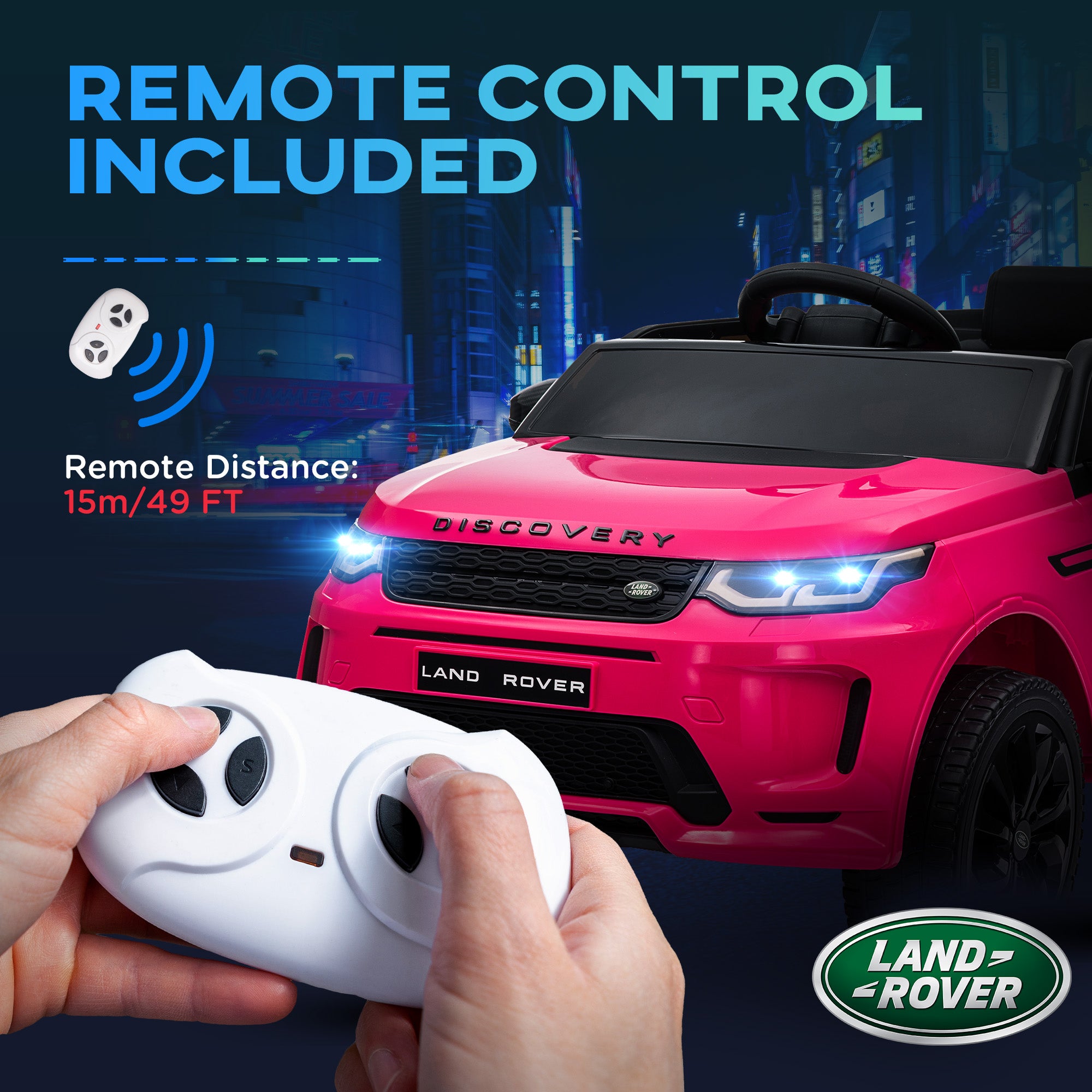 AIYAPLAY Licensed Land Rover Discovery Sport, 12V Kids Ride on Car w/ Remote Control, Lights, Music, Horn, for 3-6 Years, Pink 