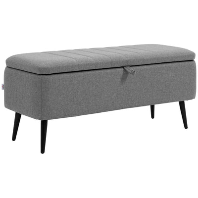HOMCOM Storage Ottoman with Flip Top, Rectangular Upholstered Bench, Linen Fabric Footstool with Steel Legs for Living Room, Bedroom, Grey 