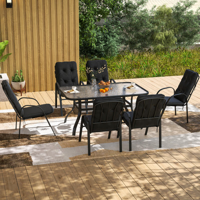 Outsunny Seven-Piece Garden Dining Set with Cushions - Black 