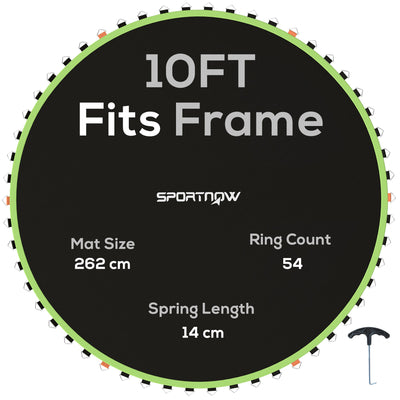SPORTNOW Trampoline Replacement Mat with Spring Pull Tool, 54 V-Hooks, for 10ft Trampoline using 14cm Springs, Green 