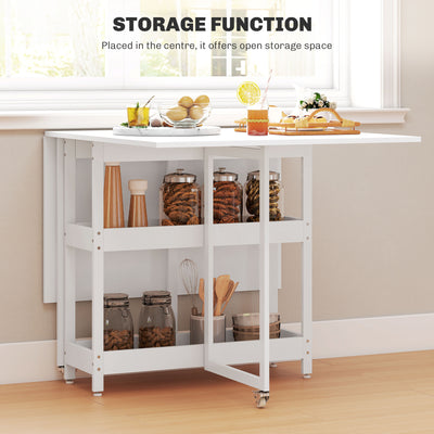 HOMCOM Industrial Folding Dining Table, Drop Leaf Table with Open Compartments for Small Spaces, Kitchen, Dining Room, White 
