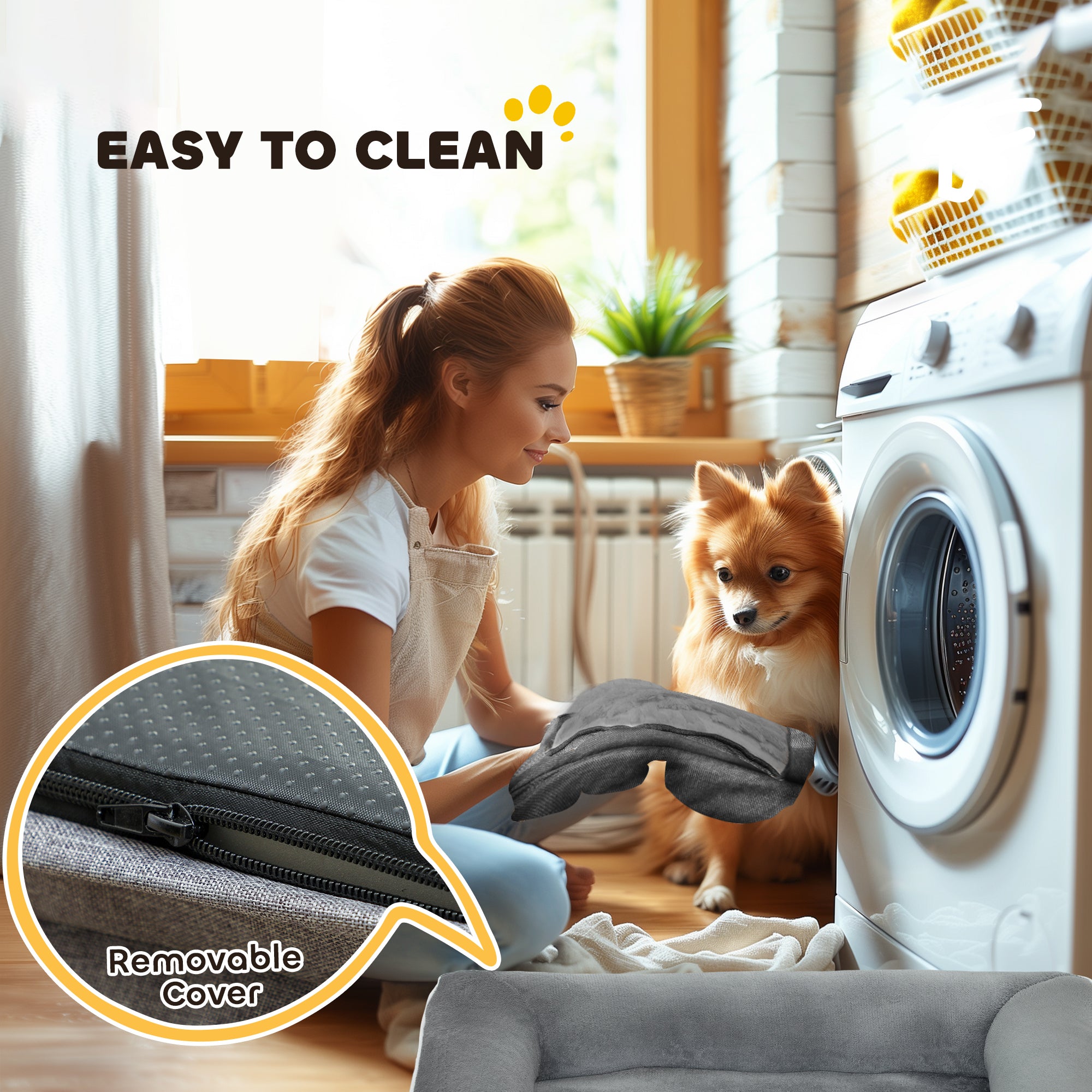 PawHut Dog Sofa Bed, Washable Pet Bed with Removable Cover and Non-Slip Bottom for Cats and Small Dogs, Grey 
