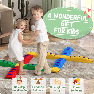 AIYAPLAY 12-Piece Kids Balance Beam Stepping Stones, with Non-Slip Foot Pads, Multicoloured 