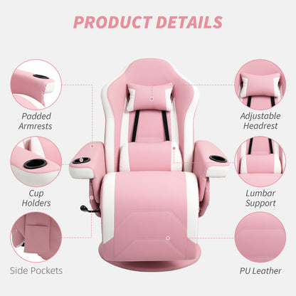 HOMCOM Manual Recliner Armchair PU Leather Lounge Chair w Adjustable Leg Rest, 135\'c2\'b0 Reclining Function, 360\'c2\'b0 Swivel, Pink