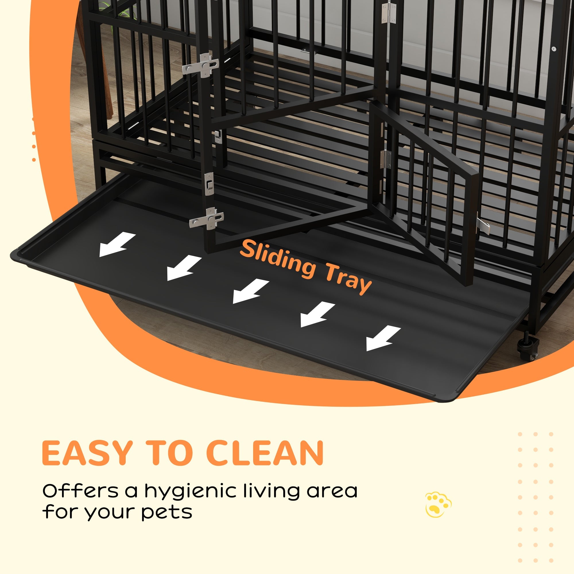 PawHut 48" Heavy Duty Dog Crate on Wheels, with Removable Tray, Openable Top, for L, XL Dogs - Black 