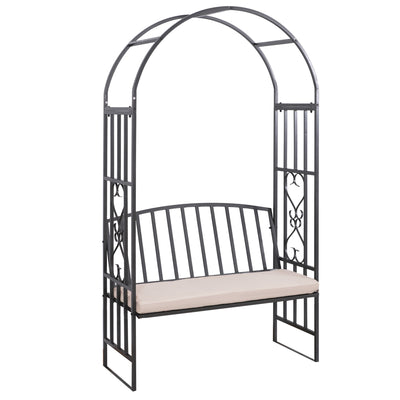 Outsunny Metal Frame Bench W/Arch, 114Lx60Wx206H cm-Grey 
