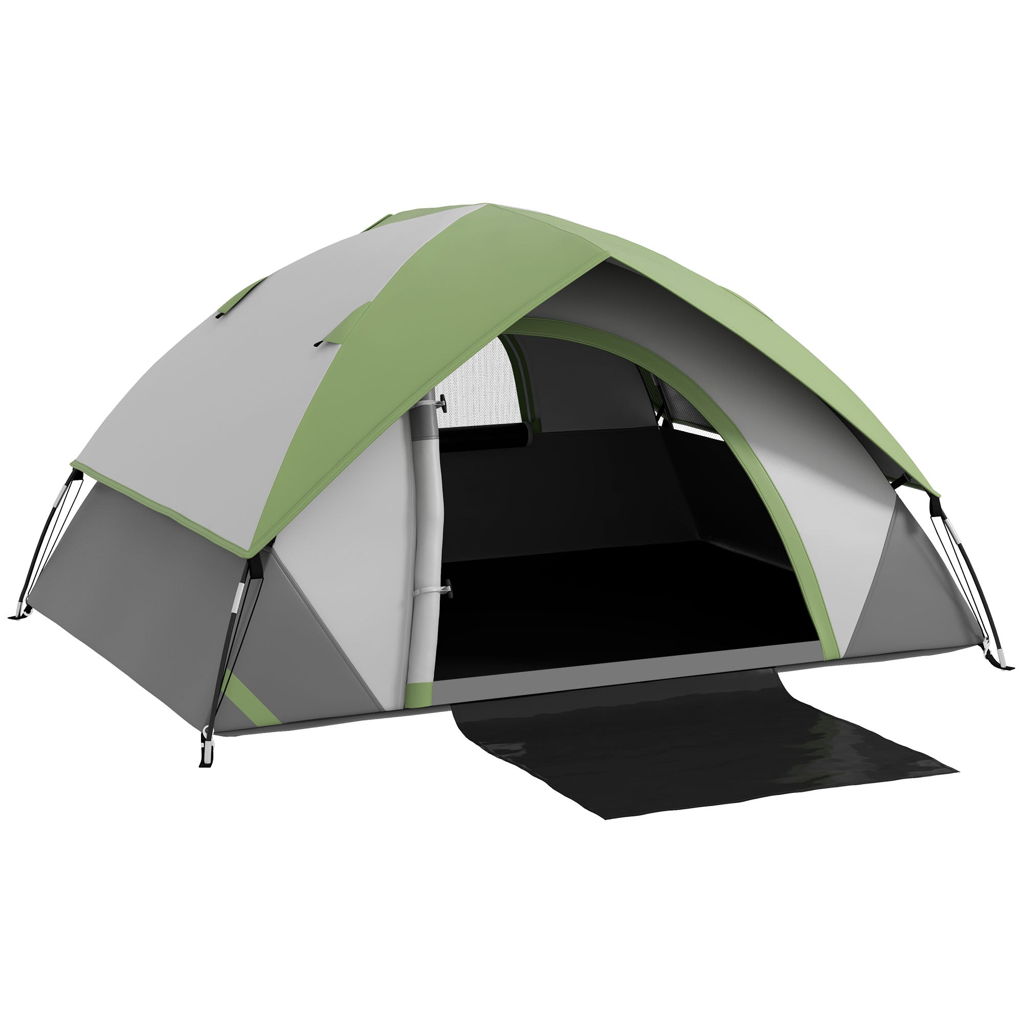 Outsunny Two Man Single Room Dome Tent, with Accessories - Green/Grey 
