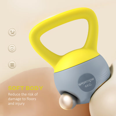 SPORTNOW Soft Kettlebell, 4kg Kettle Bell with Non-Slip Handle for Home Gym Weight Lifting and Strength Training, Yellow and Grey 