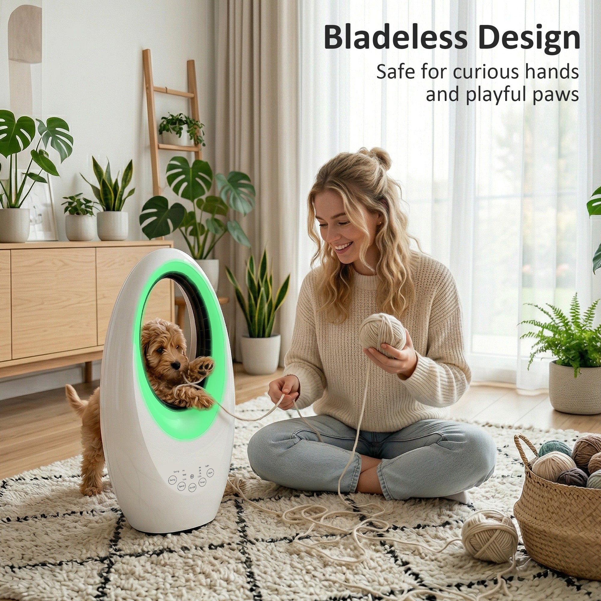 HOMCOM Bladeless Tower Fan, 36dB Standing Cooling Fan with 60° Oscillating, LED Lights, 3 Speeds, 7.5H Timer, Remote Control 