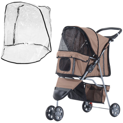 PawHut Dog Stroller with Cover for Small Miniature Dogs, Folding Cat Pram Dog Pushchair with Cup Holder, Storage Basket, Reflective Strips, Brown 
