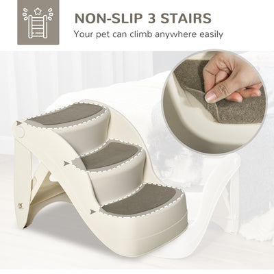 PawHut Foldable Pet Stairs Portable Dog Steps 3-Step Design with Non-slip Mats for High Beds, Sofas, 49 x 38 x 38 cm, Cream 