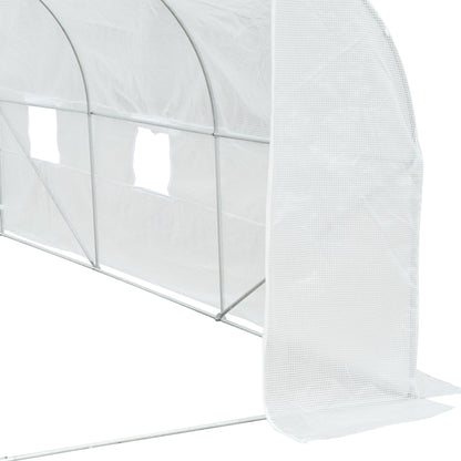 Outsunny Walk-In Polytunnel Greenhouse Warm House Garden Tunnel Shelter Plant Shed with Door and Windows, Galvanised Steel Frame, 4.5 x 3 x 2m, White 