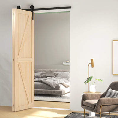 HOMCOM 4FT/122CM Bi-Folding Sliding Barn Door Hardware Track Kit, Heavy Duty Sliding Door Kit for 2 Doors with J Shape Hanger 
