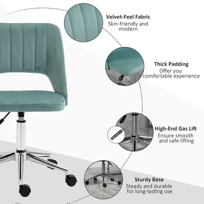 Vinsetto Mid Back Office Chair Velvet Fabric Swivel Scallop Shape Computer Desk Chair for Home Study Bedroom Green 