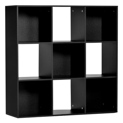 HOMCOM 3-tier 9 Cubes Storage Unit Particle Board Cabinet Bookcase Organiser Home Office Shelves Black 