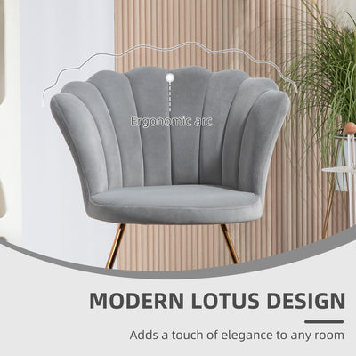 HOMCOM Velvet-Feel Lotus Petal Accent Chair - Grey 