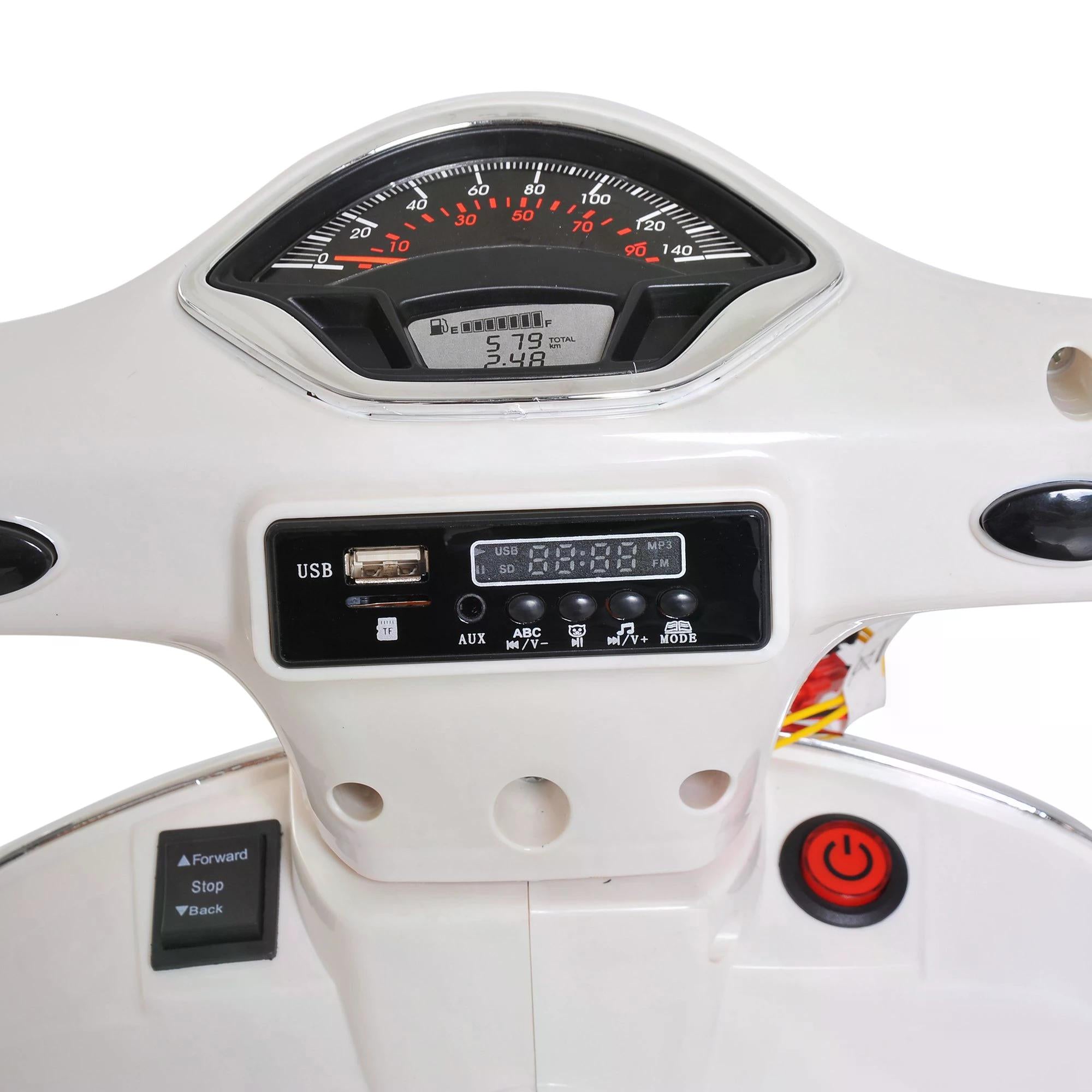 HOMCOM Kids Ride On Vespa Motorcycle W/LED Lights - White 