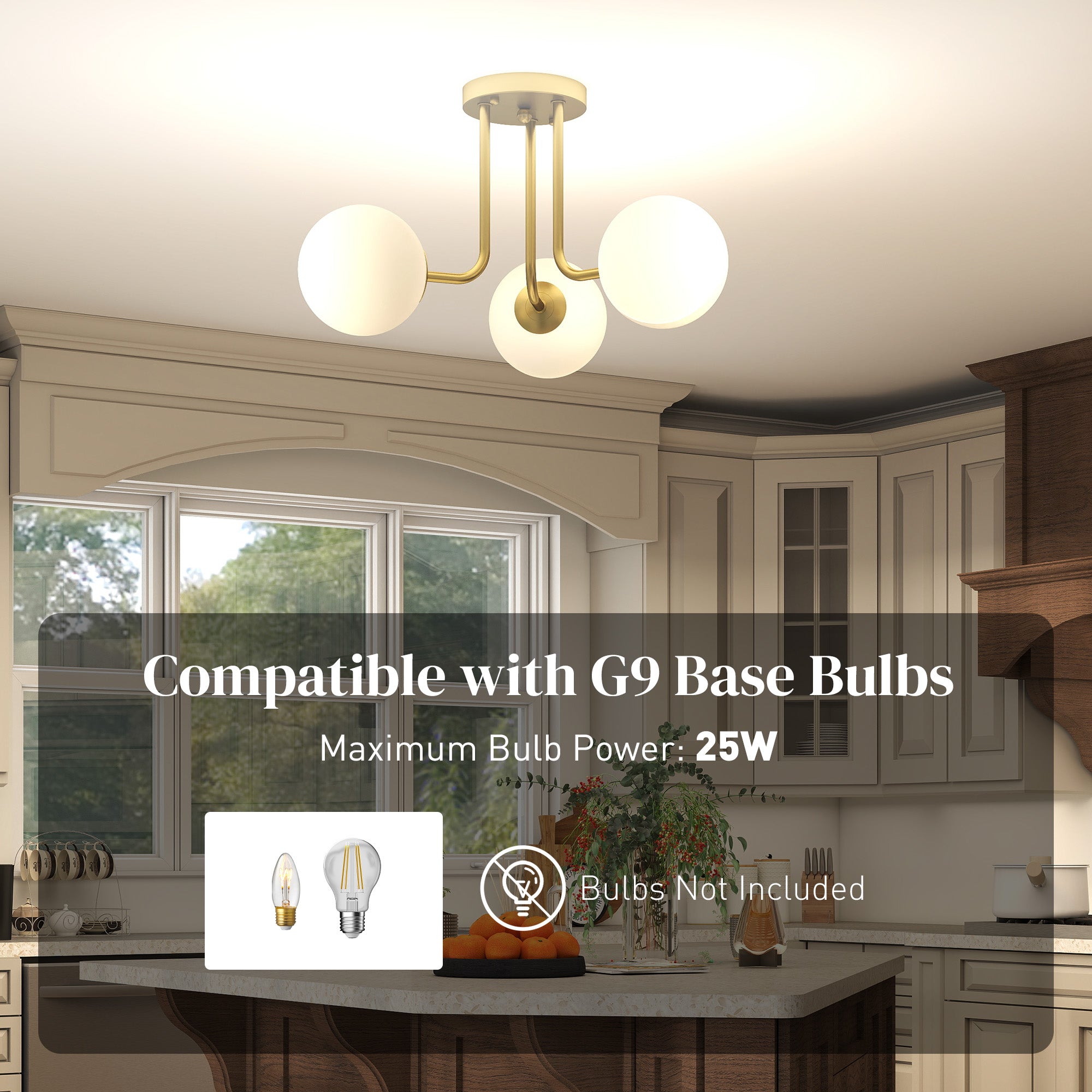 HOMCOM LED Ceiling Light with Globe Shades, Modern 3-Light Ceiling Light with G9 Sockets for Living Room, Bedroom, Dining Room, Bulbs Not Included, Gold Tone 