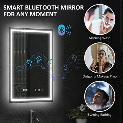 HOMCOM 50 x 70 cm Anti-Fog LED Bathroom Mirror, with Bluetooth and Clock - Silver Tone 