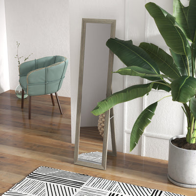 HOMCOM Rustic Full Length Mirror, Hanging and Freestanding Floor Mirror, Farmhouse Decorative Wall Mirror, for Living Room, Bedroom, 157 cm, Grey 