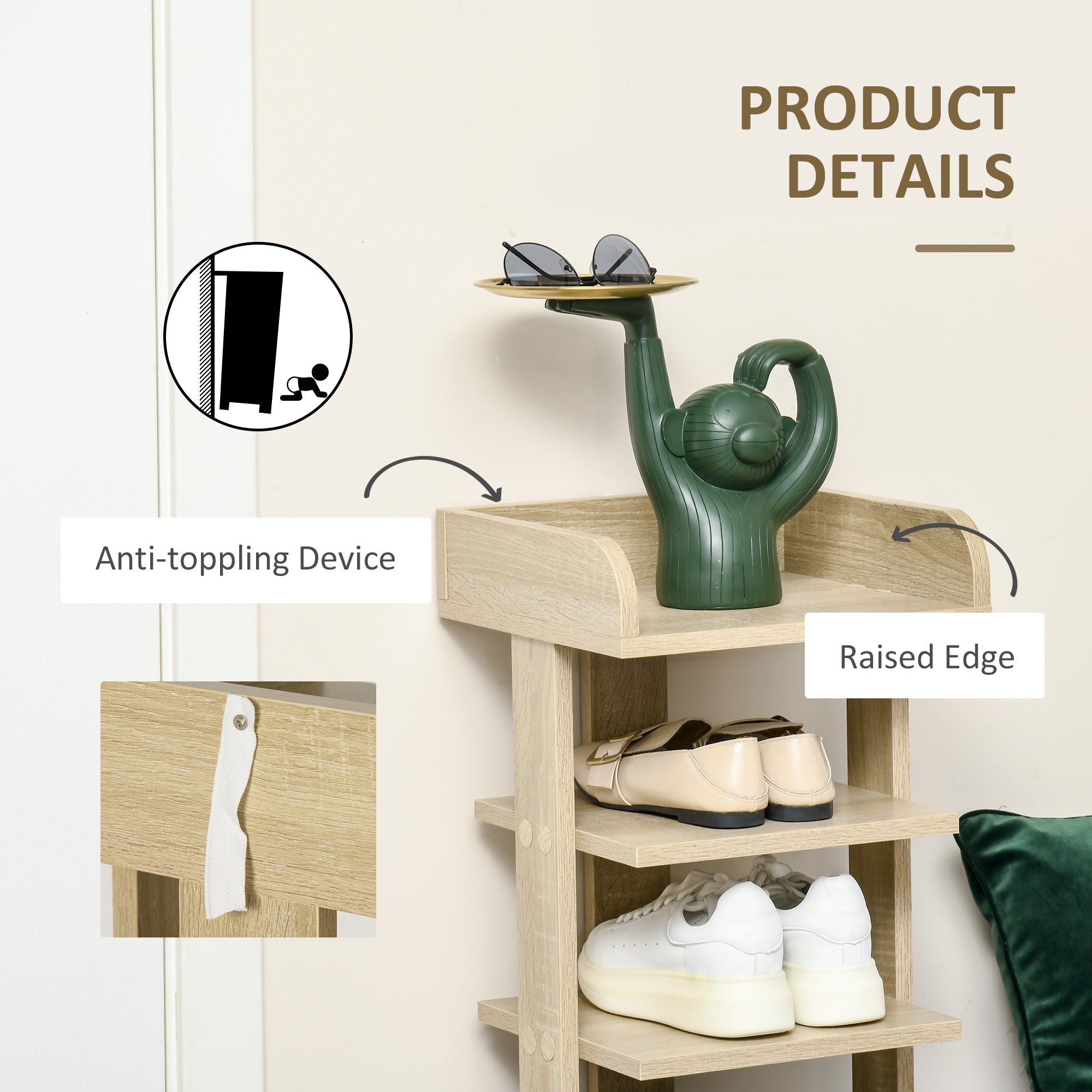 HOMCOM 7 Tier Shoe Rack Organizer Storage Shelf Wooden Display Cabinet for Entryway Living Room Bedroom Oak 