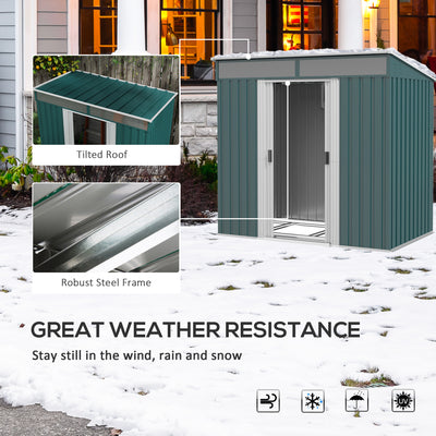 Outsunny 6.5 x 4FT Galvanised Metal Shed with Foundation Kit, Lockable Tool Garden Shed with Double Sliding Doors, Vents, Green 