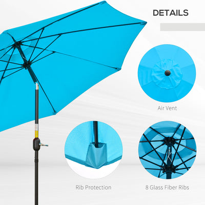 Outsunny 2.6M Patio Parasol Sun Umbrella, Tilt Shade Shelter Canopy with Crank 8 Ribs Aluminium Frame, Blue 