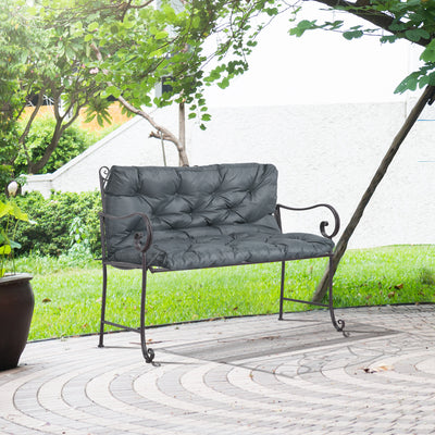 Outsunny 2 Seater Bench Cushion, Garden Chair Cushion with Back and Ties for Indoor and Outdoor Use, 98 x 100 cm, Dark Grey 