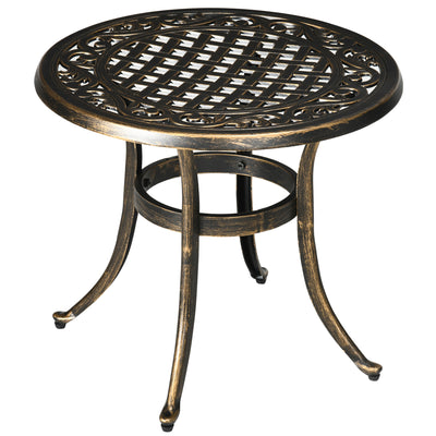 Outsunny 60cm Round Garden Table, Outdoor Hollow Top Design Side Table with Cast Aluminium Frame for Patio, Garden, Balcony, Bronze 