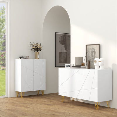HOMCOM Modern Luxe High Gloss Sideboard, with Hairpin Legs - White 