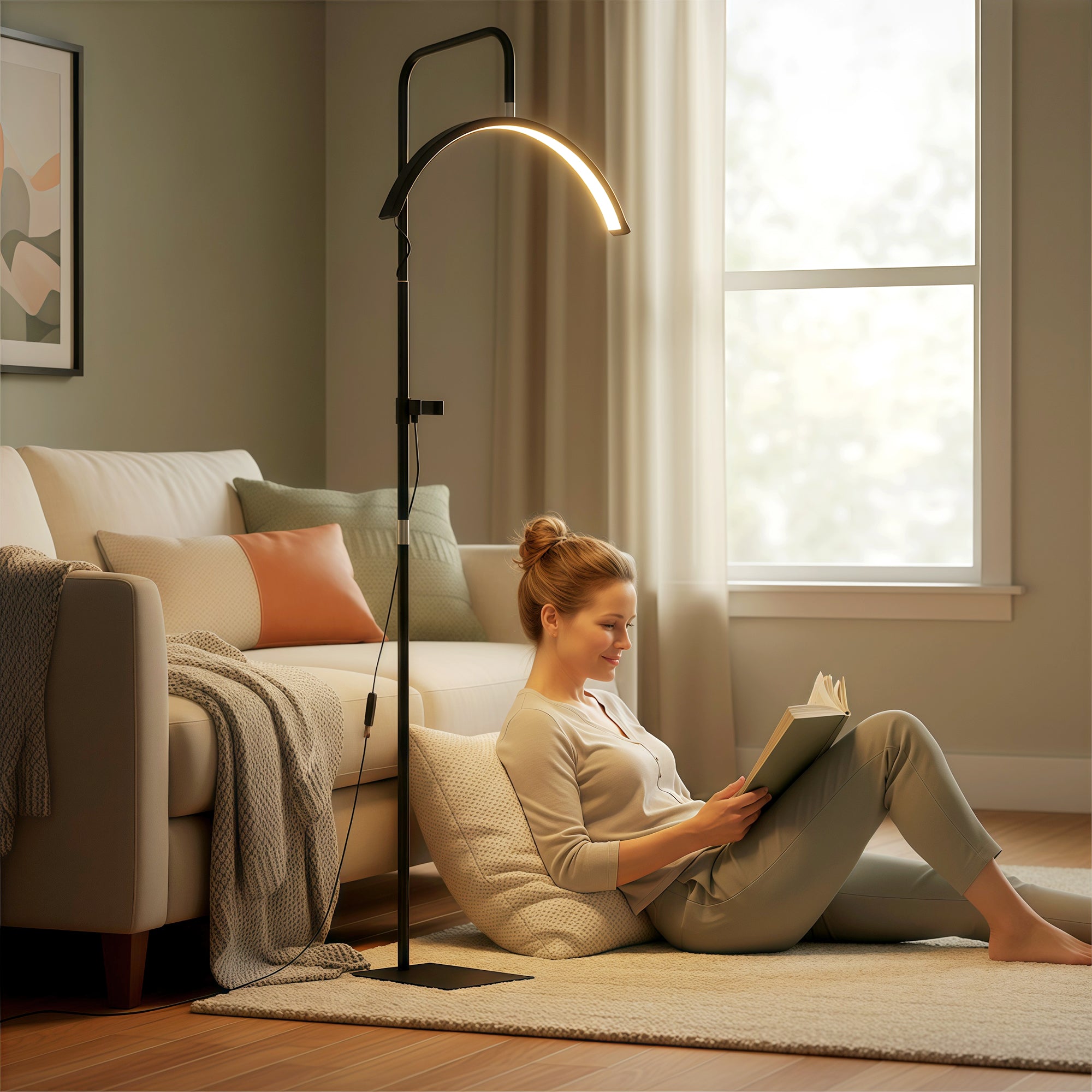 HOMCOM Half Moon Lash Light, Beauty Floor Lamp with 350° Rotatable Head, 7 Colour Temperature and Phone Holder, Dimmable Standing Lamp for Eyelash Extension, Tattoo, Nails, Skincare, Black 