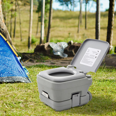 HOMCOM 10L Portable Travel Toilet Outdoor Camping Picnic with 2 Detachable Tanks & Push-button Operation, Grey 