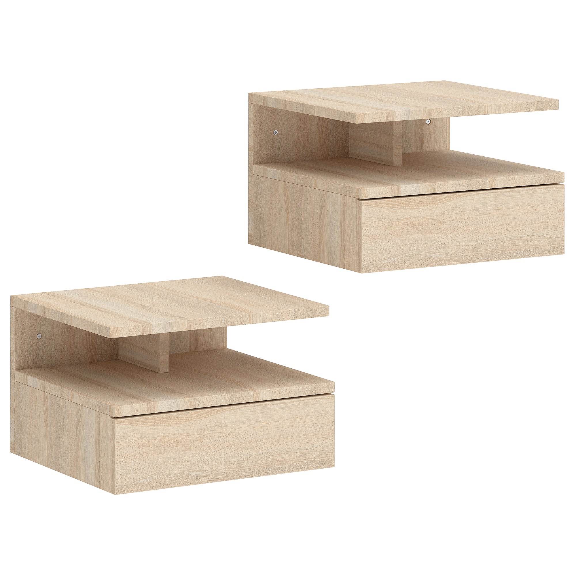 HOMCOM Set of Two Floating Bedside Tables - Oak 