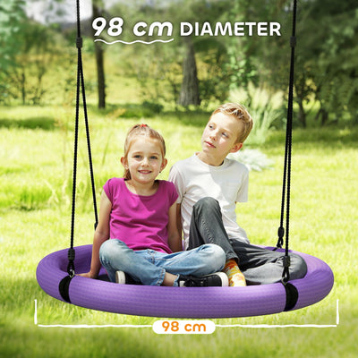 AIYAPLAY 100cm Diameter Nest Swing Seat for Kids with Height Adjustable Hanging Ropes for Outdoor, Playground, Garden, Purple 