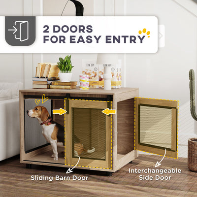 PawHut Dog Crate Furniture with Sliding Door for Medium Dogs, 80 x 58.5 x 63cm, Walnut Brown 