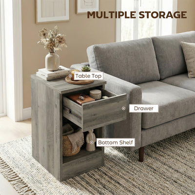 HOMCOM Set of Two Modern Storage Bedside Tables - Grey 