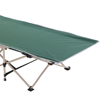 Outsunny Single Person Camping Bed Folding Cot Outdoor Patio Portable Military Sleeping Bed Travel Guest Leisure Fishing with Side Pocket and Carry Bag - Green 