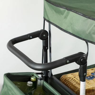 Outsunny Folding Trolley Cart Storage Wagon Beach Trailer 4 Wheels with Handle Overhead Canopy Cart Push Pull for Camping, Green 