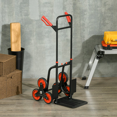 DURHAND Steel Climbing Stairs Trolley Hand Trucks 6-Wheels Foldable Load Cart 120kg, Red 