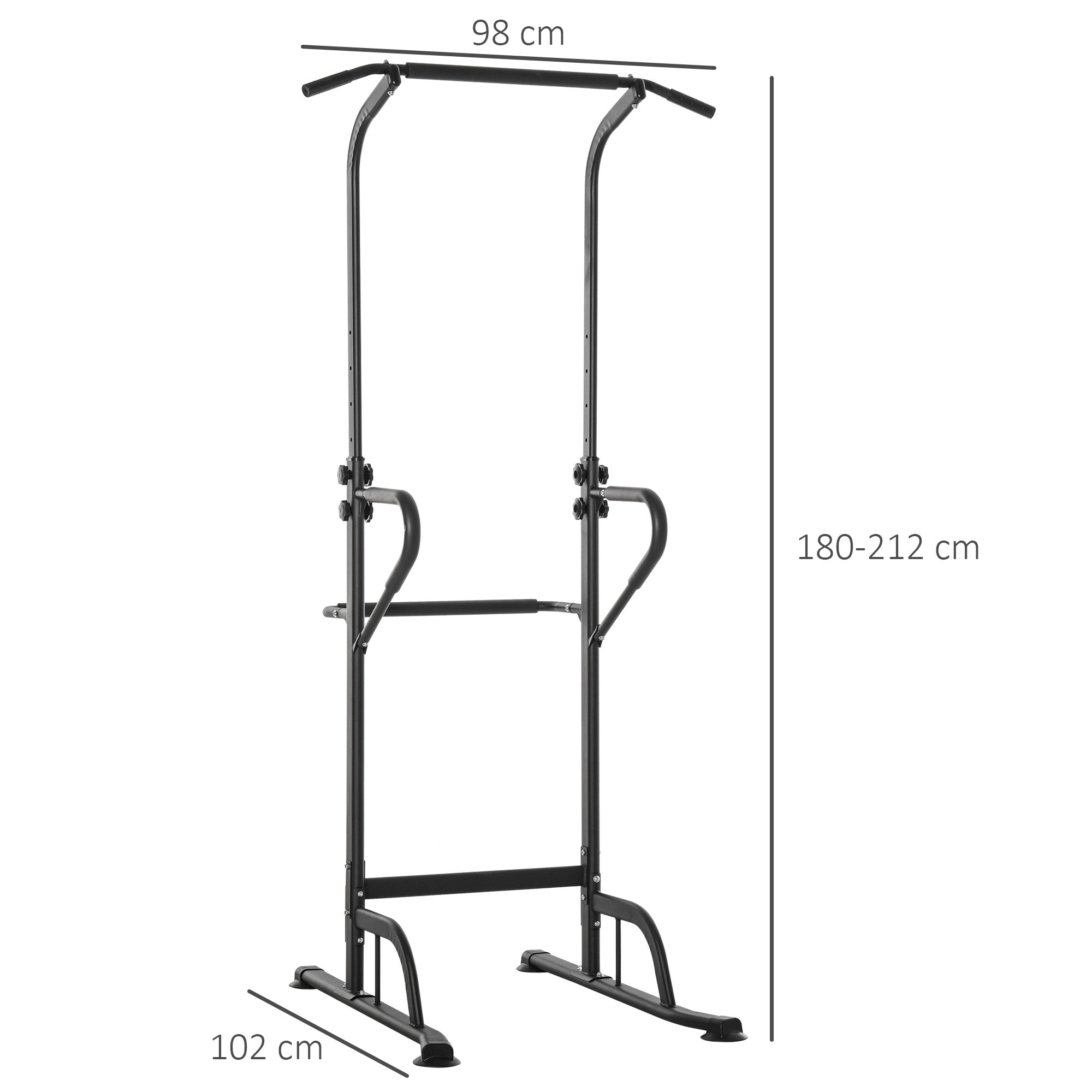 HOMCOM Power Tower Dip Station Pull Up Bar Multi-Function Push Up Equipment with Adjustable Height for Home Gym Strength Training Workout Fitness 