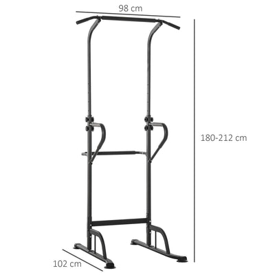 HOMCOM Power Tower Dip Station Pull Up Bar Multi-Function Push Up Equipment with Adjustable Height for Home Gym Strength Training Workout Fitness 