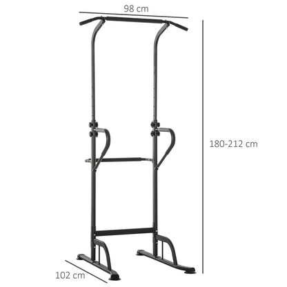HOMCOM Power Tower Dip Station Pull Up Bar Multi-Function Push Up Equipment with Adjustable Height for Home Gym Strength Training Workout Fitness 