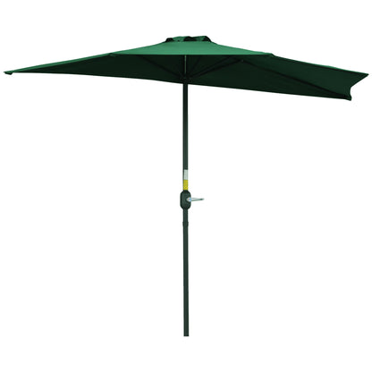 Outsunny 3(m) Half Parasol, Semi Round Umbrella with Metal Frame, Crank Handle for Balcony, Garden, Green 
