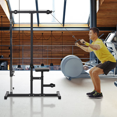 HOMCOM Exercise Pulley Machine Power Tower with Adjustable Seat Cable Positions 